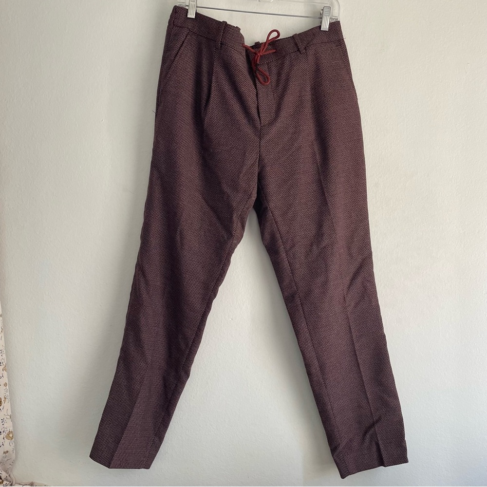 Scotch and Soda Blake burgundy maroon wool trousers with tie string waist detail